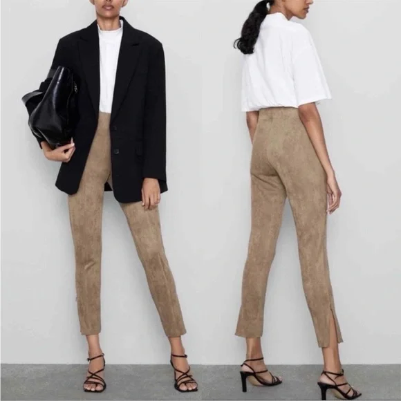 Zara Taupe Suede-Look Ankle Skinny Pants - Picture 6 of 15